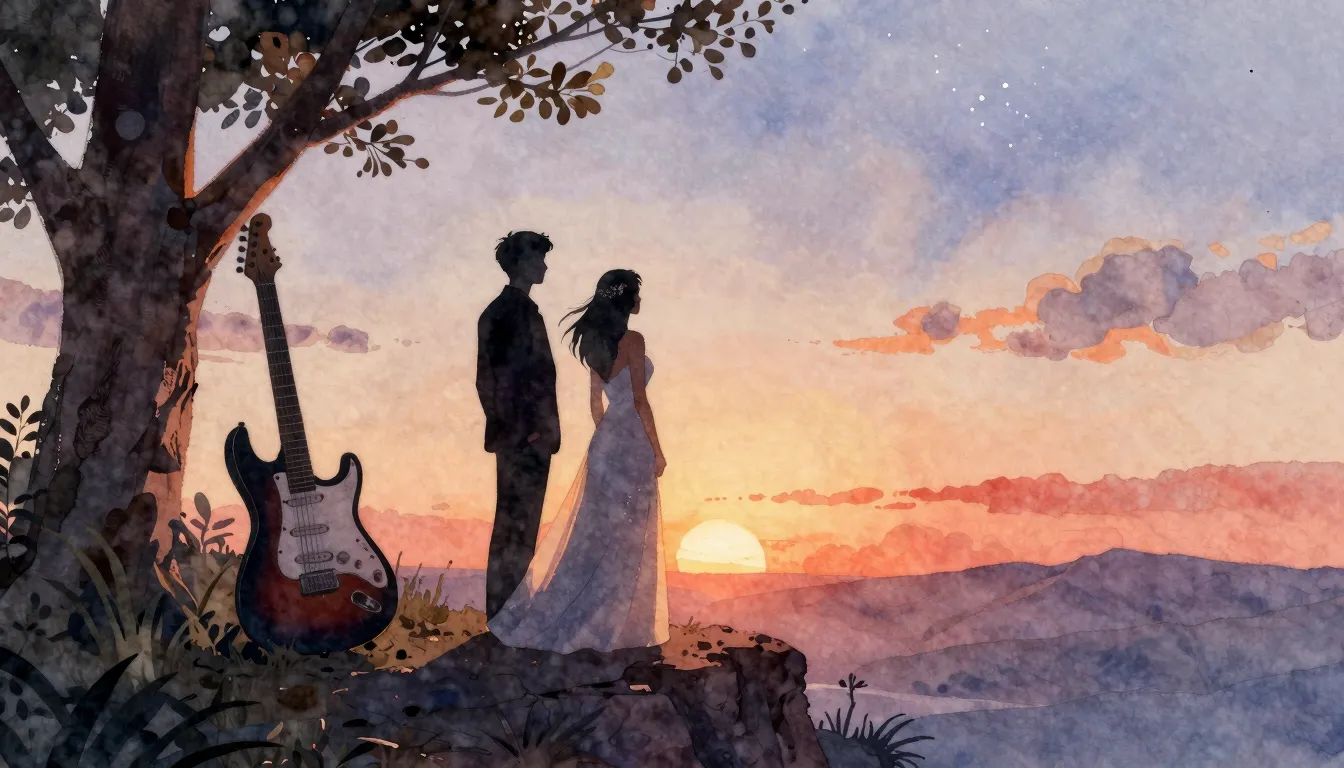 Watercolor style. Silhouettes of a bride and groom standing ...