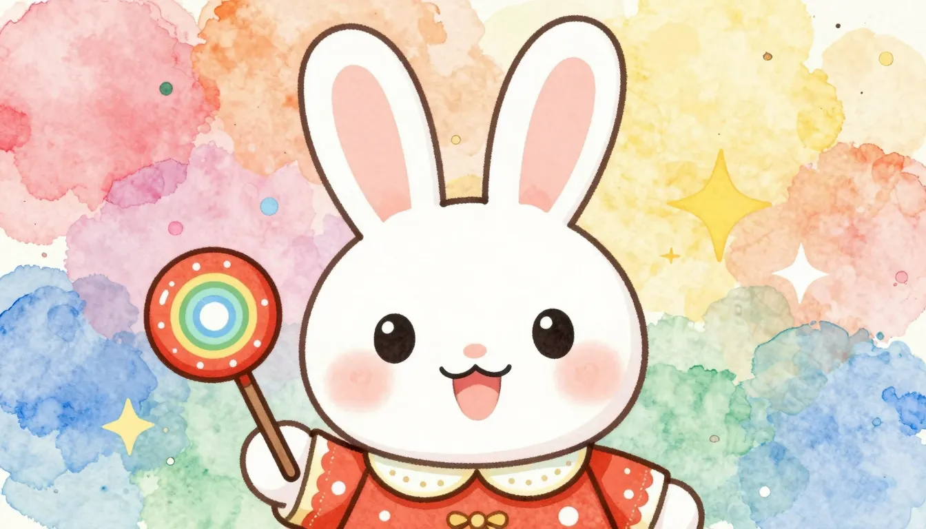 Vibrant watercolor style. Vibrant, cute bunny mascot charact...