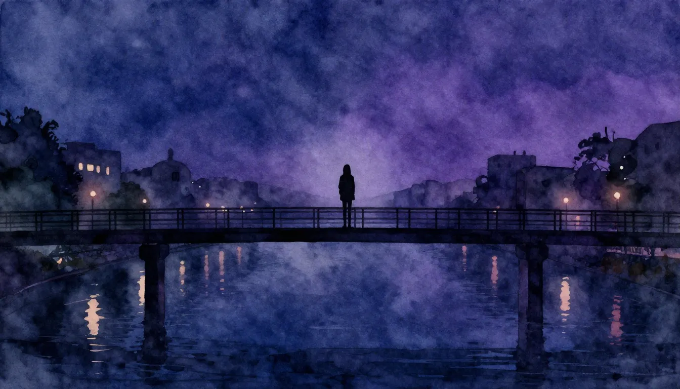 Watercolor style. A lonely silhouette of a person standing o...