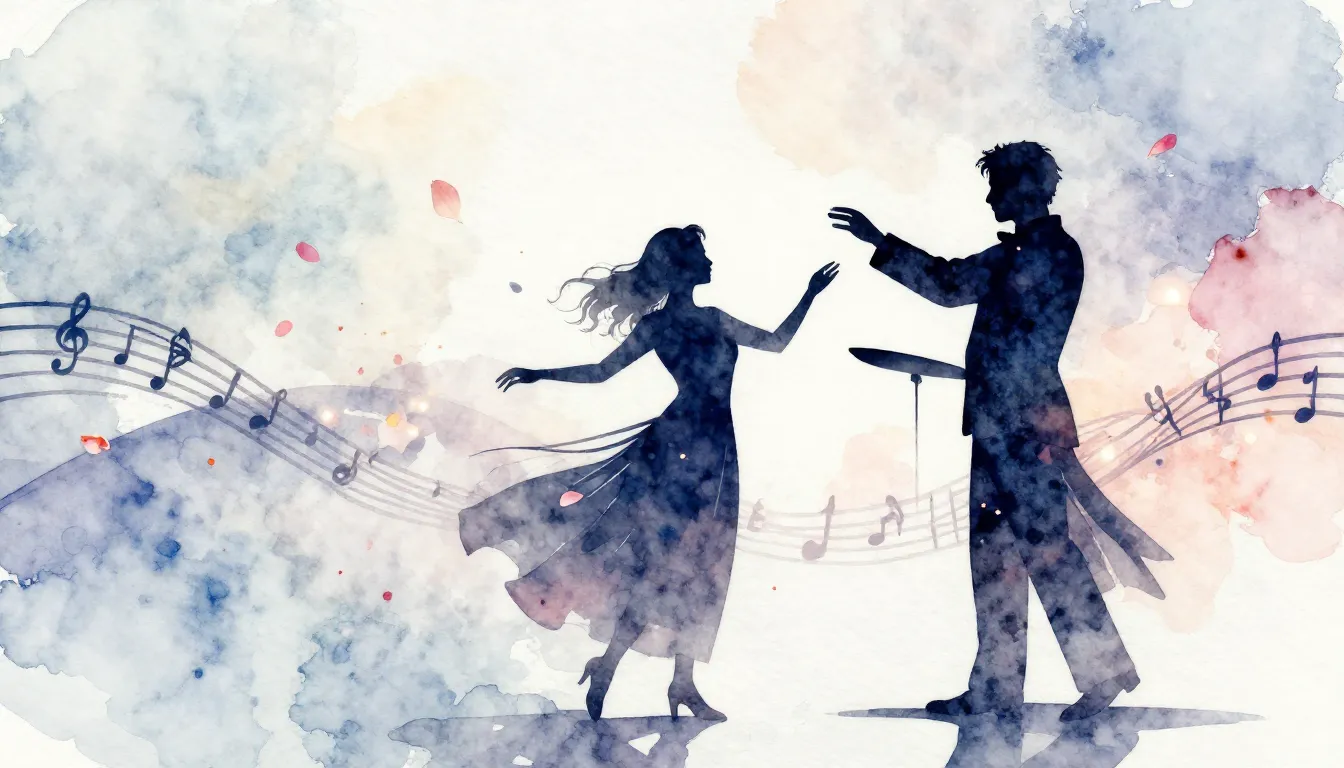 Watercolor style. Silhouette of a conductor leading a dance ...