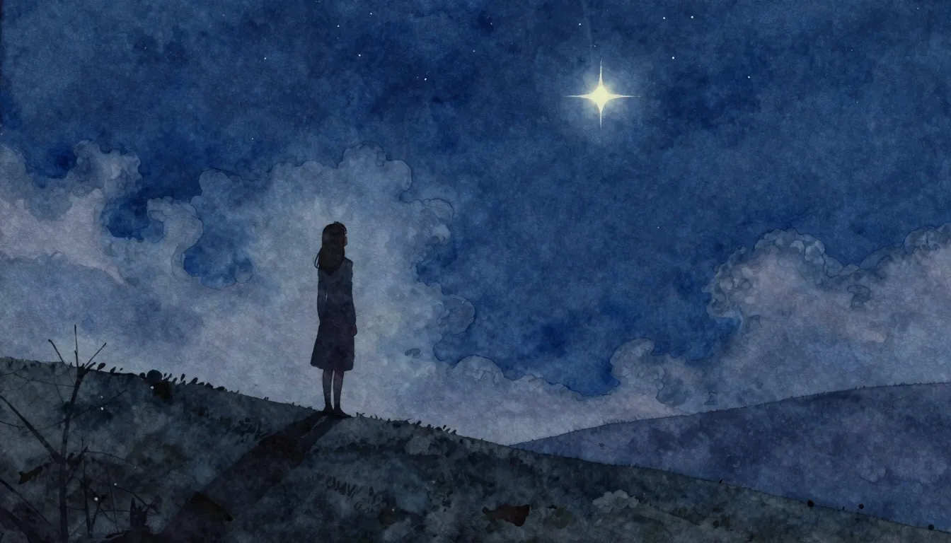 Watercolor style. A lonely silhouette of a woman standing on...