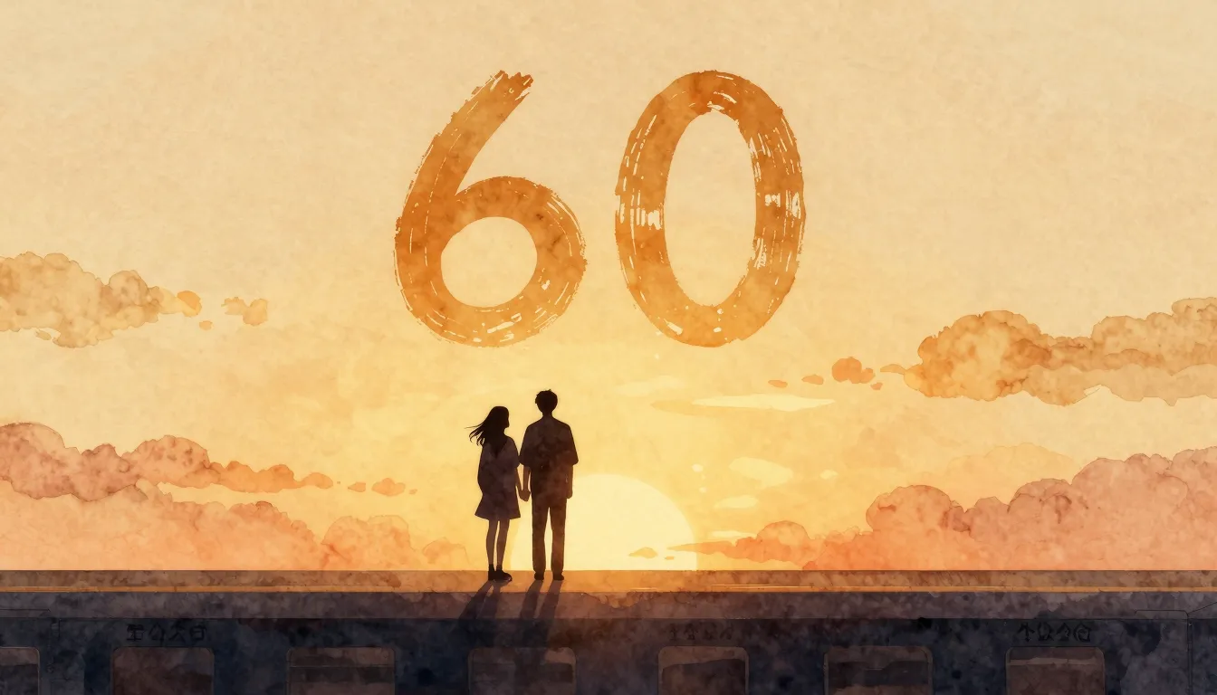 Watercolor style. A silhouette of a couple standing on a tra...