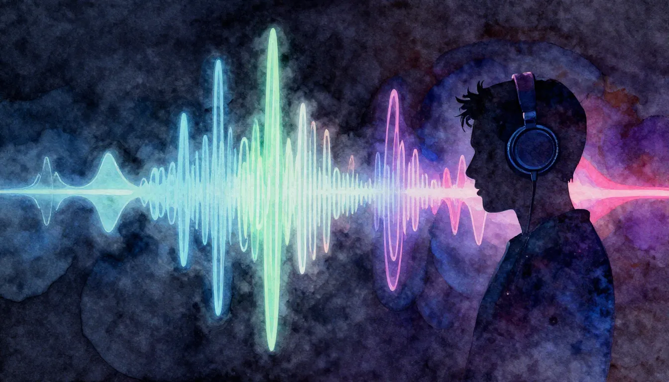 Watercolor style. Abstract sound waves and rhythmic pulses, ...