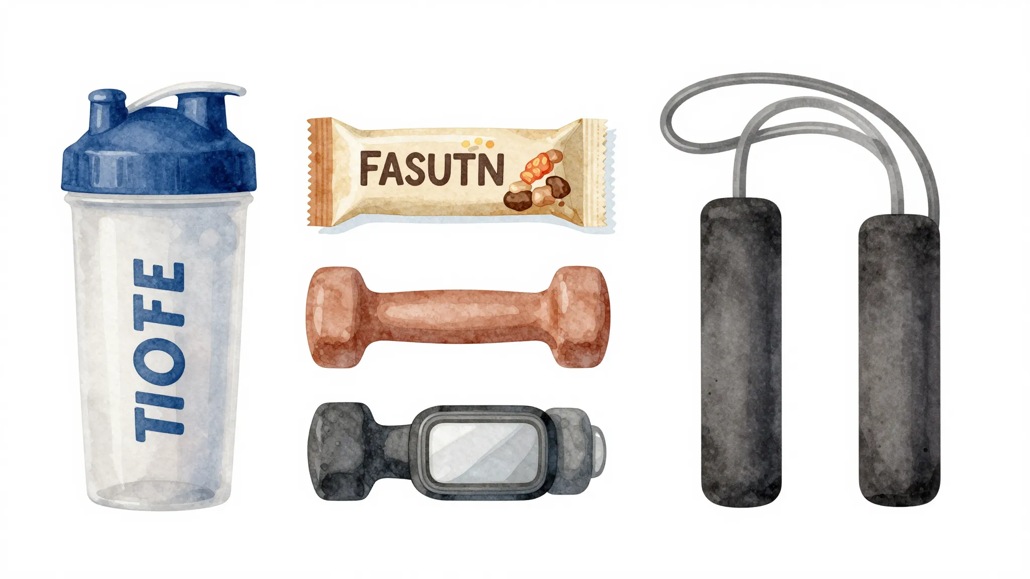 Watercolor style. A flat lay composition of sports gear: a s...