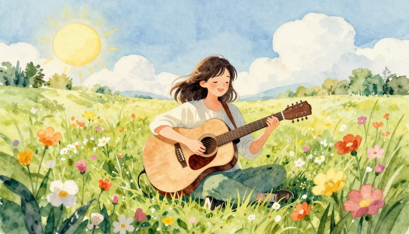 Vibrant watercolor style. Country song cover art. Spring, su...