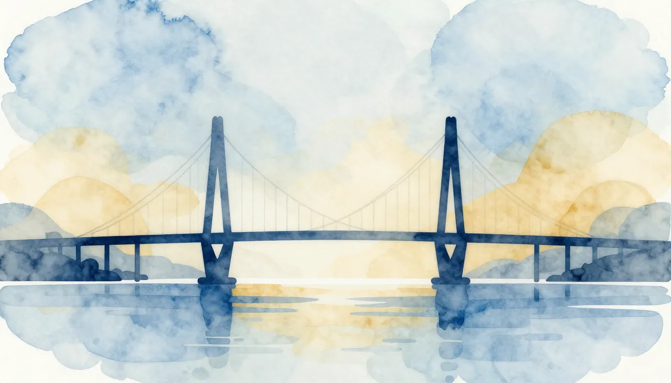 Watercolor style. Abstract geometric shapes forming a bridge...