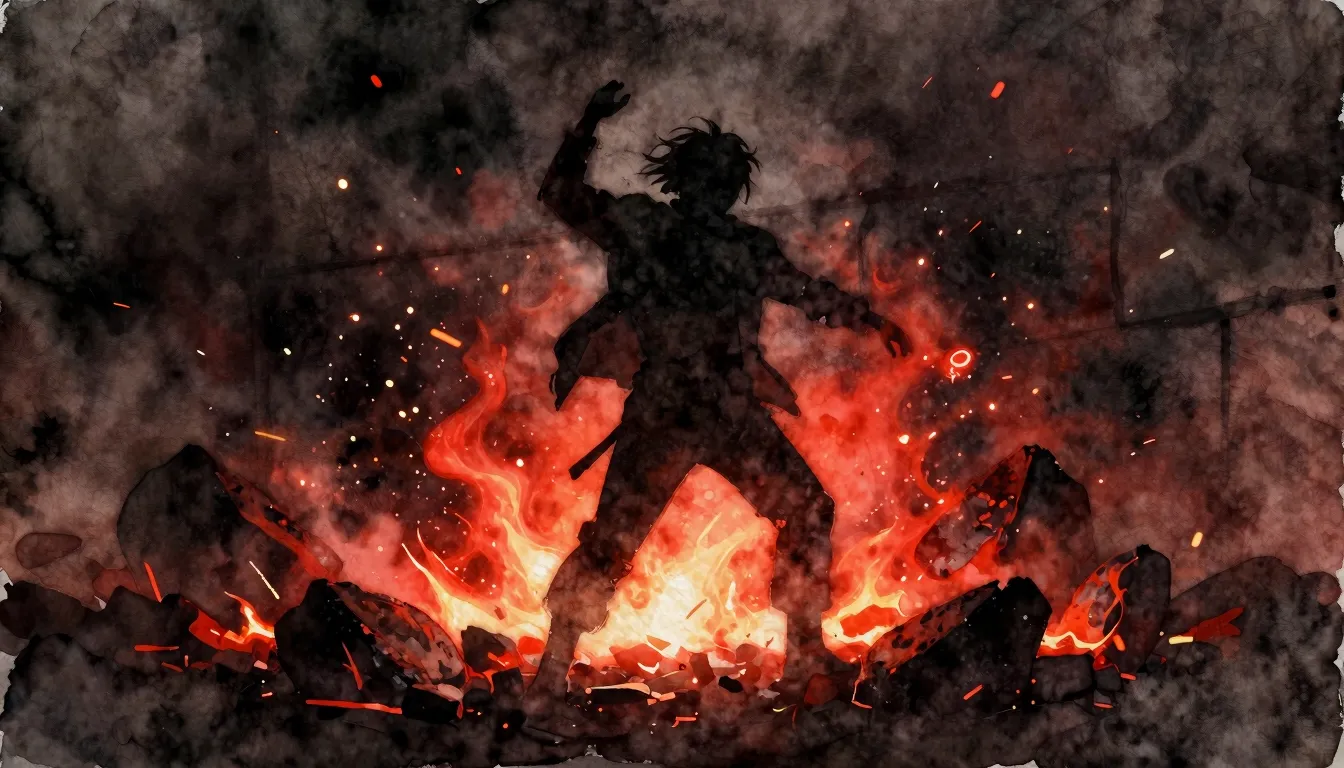 Watercolor style. A dark silhouette of a figure dancing on g...