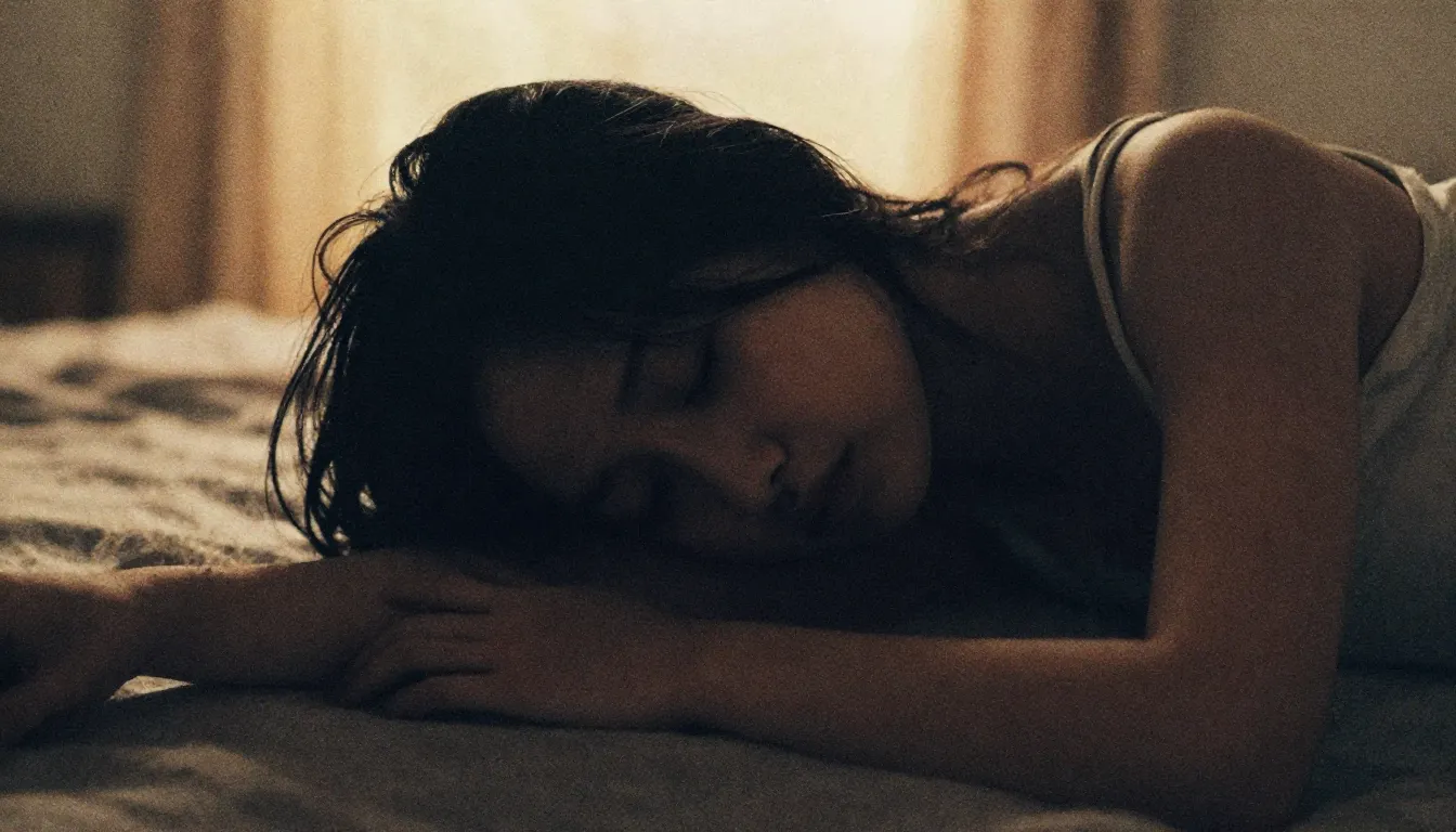 Watercolor style. Dark silhouette of a resting woman, head o...