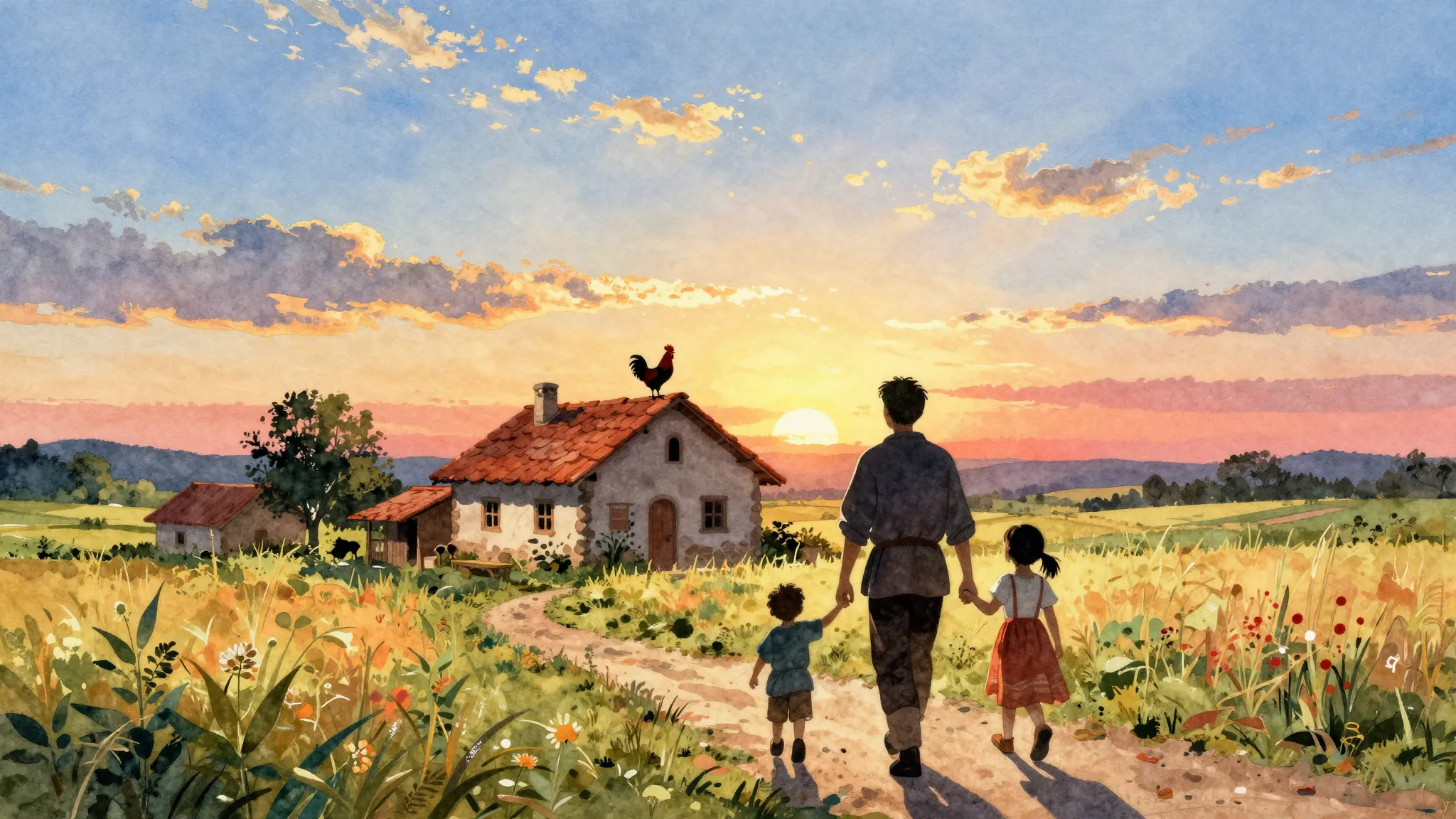 Vibrant watercolor style. Folk song album cover: silhouette ...
