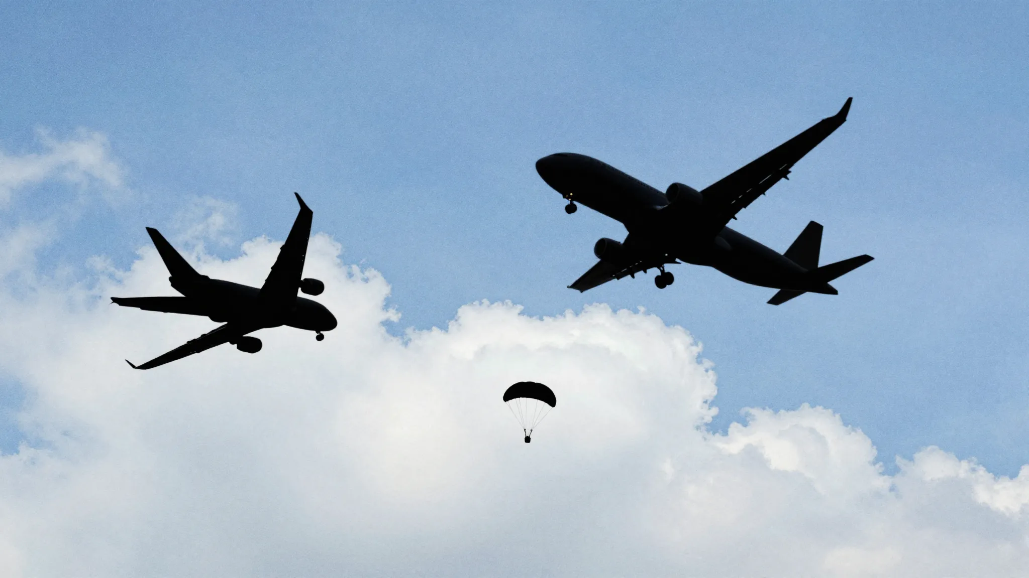 Watercolor style. Silhouette of an airplane in the sky, abst...