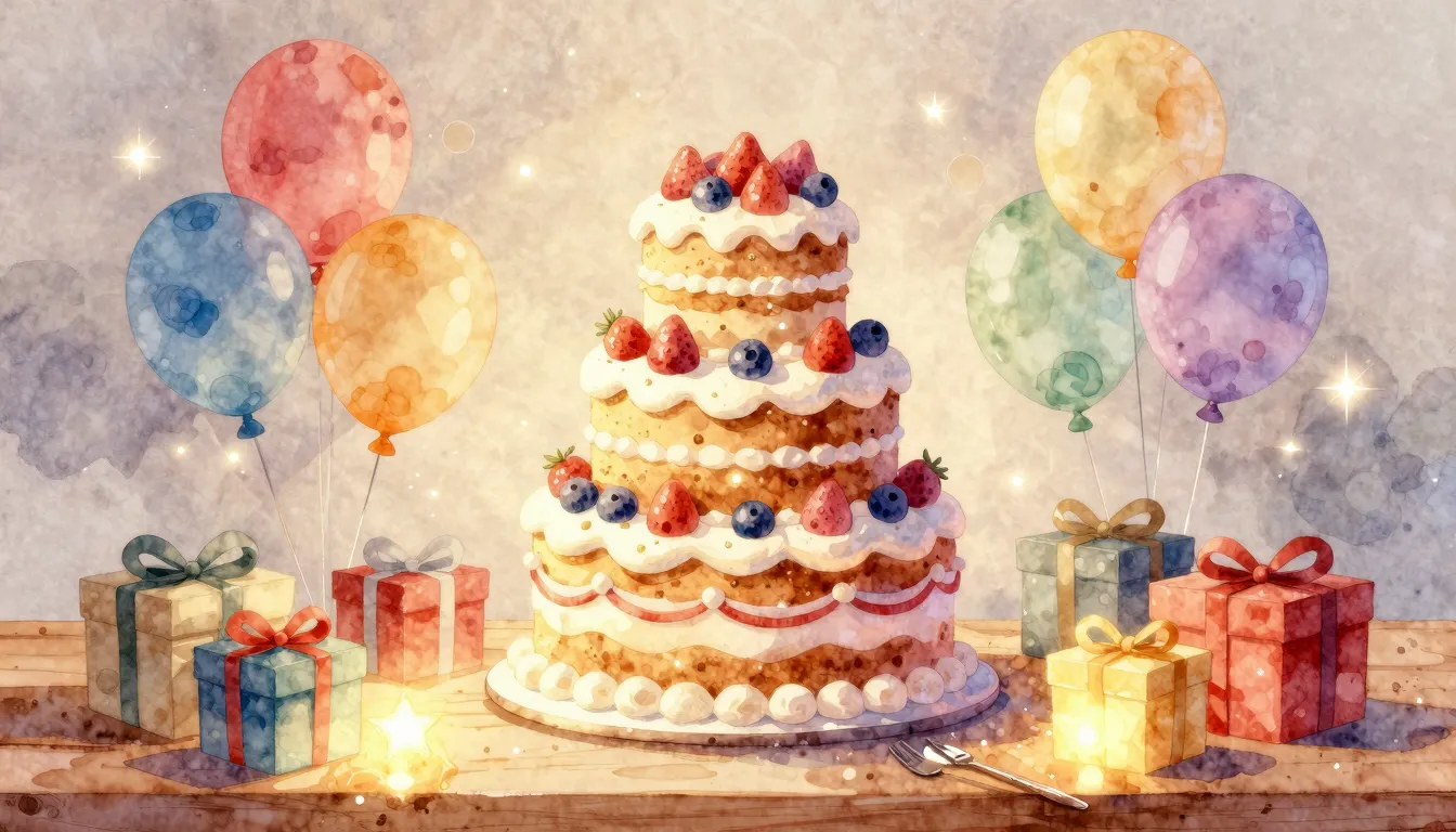 Watercolor style. A cozy festive scene with a large multi-la...