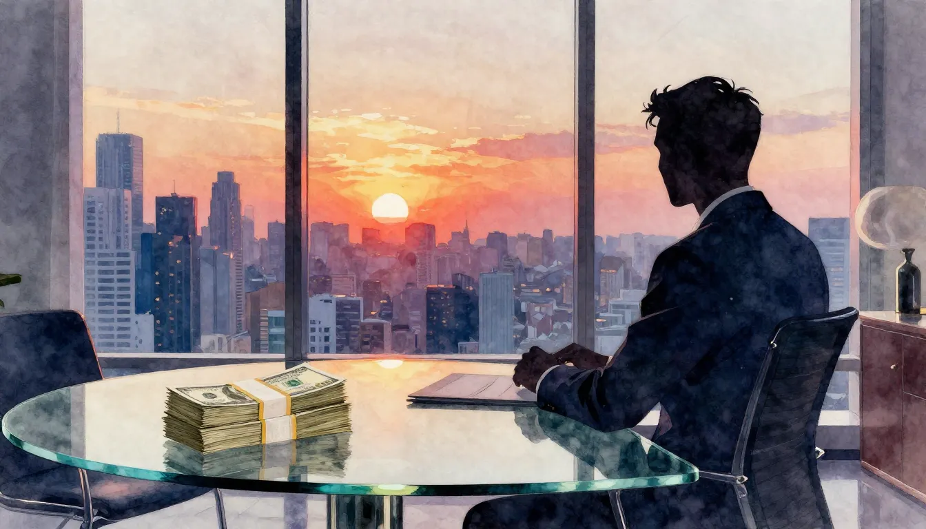 Watercolor style. Silhouette of a person in a luxury office ...