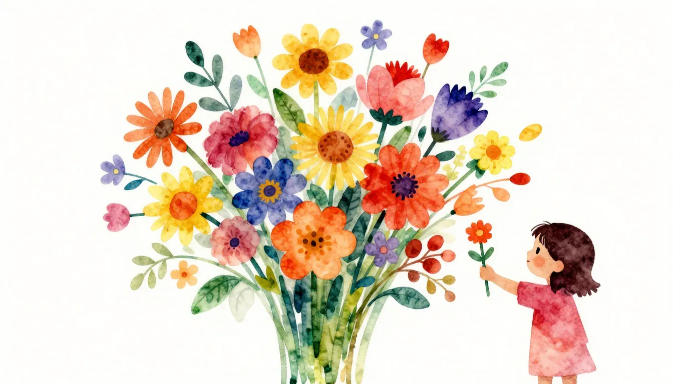 Vibrant watercolor style. Children's song album cover. Brigh...