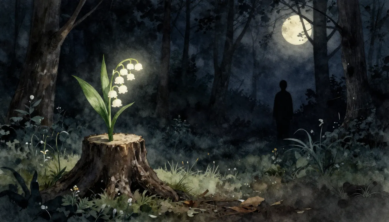 Watercolor style. A dark forest clearing with a single old t...