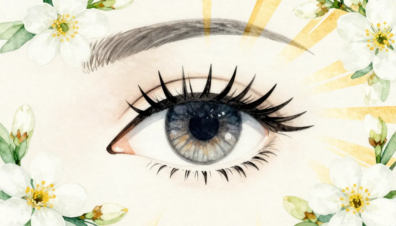 Watercolor style. Close-up of a stylized eye silhouette with...