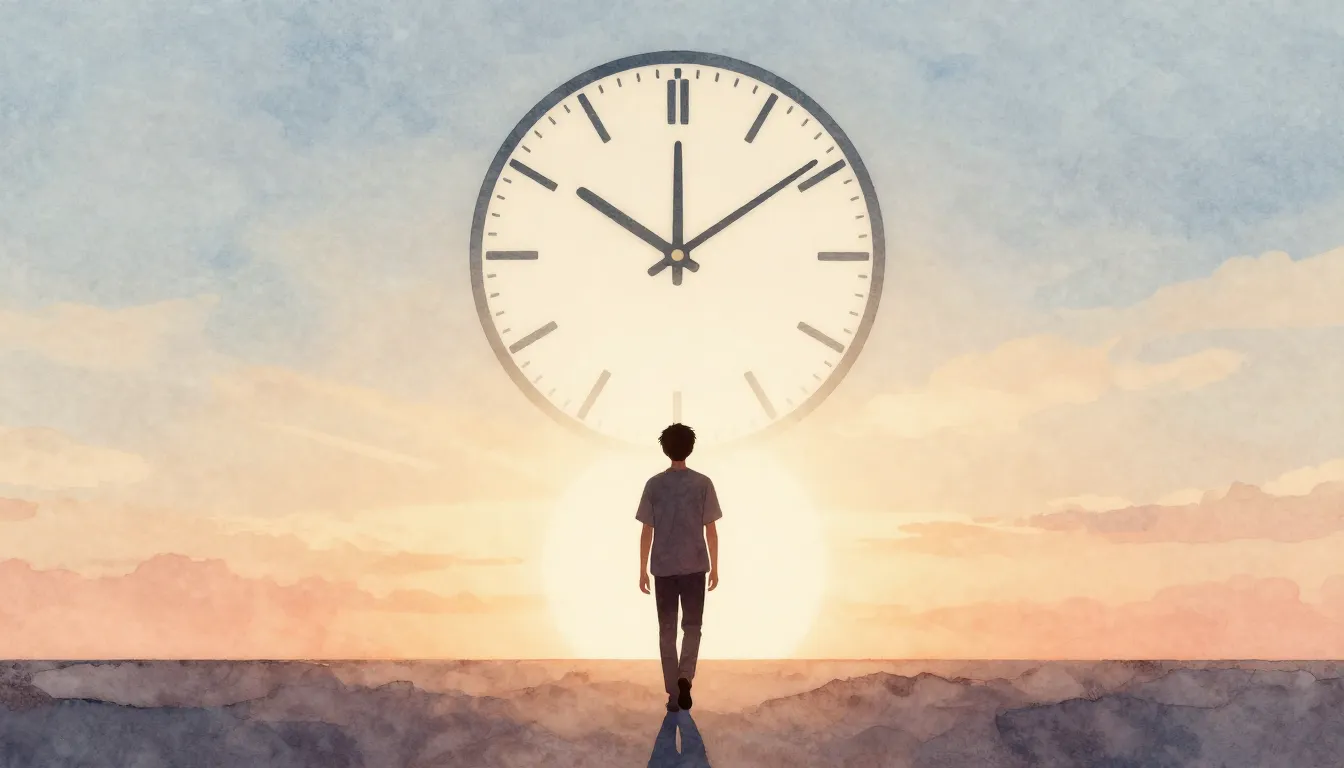 Watercolor style. A silhouette of a young man walking toward...