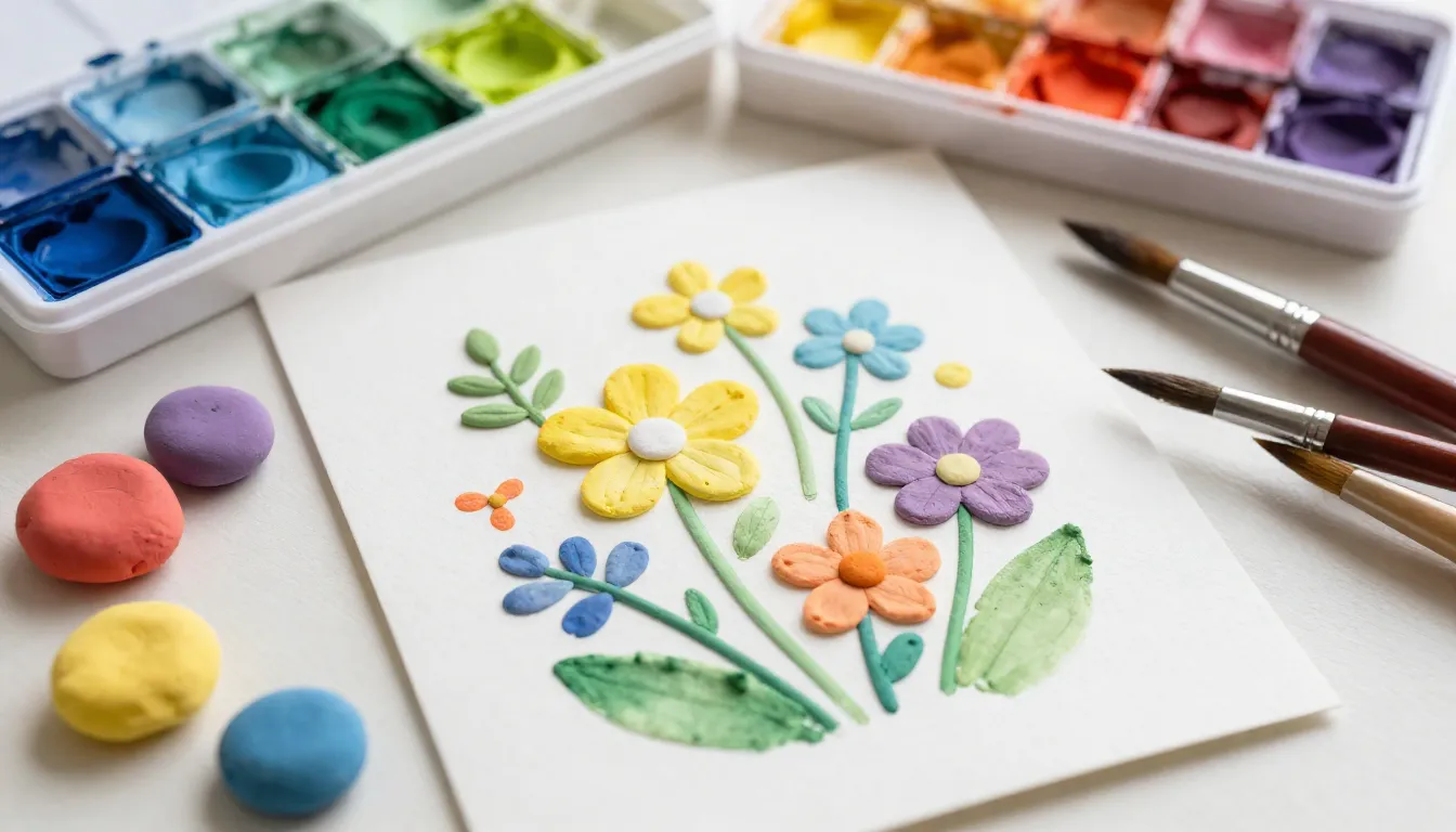 Watercolor style. Artistic workspace with colorful light cla...