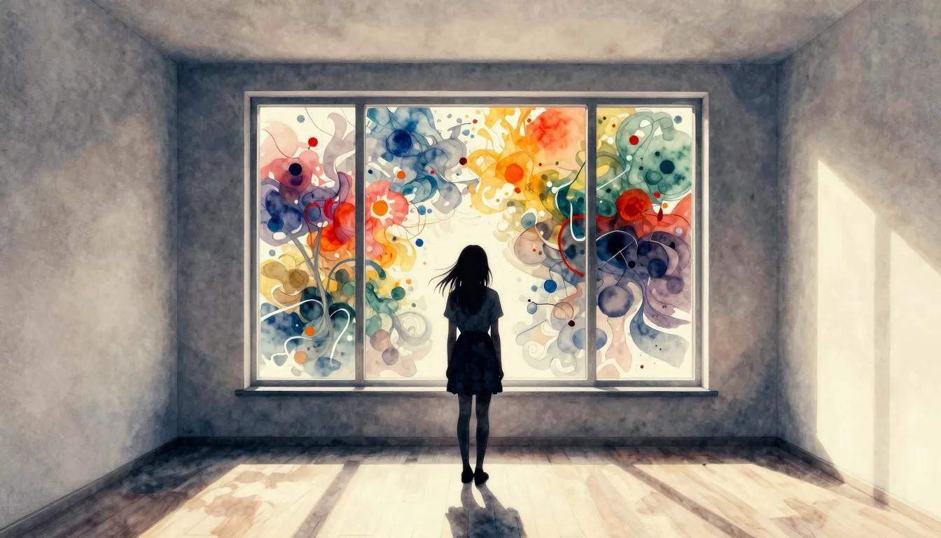 Watercolor style. A silhouette of a girl stands in a perfect...