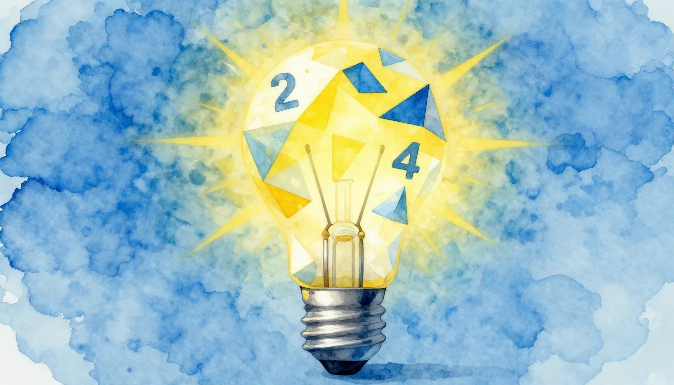 Watercolor style. A glowing lightbulb made of geometric shap...