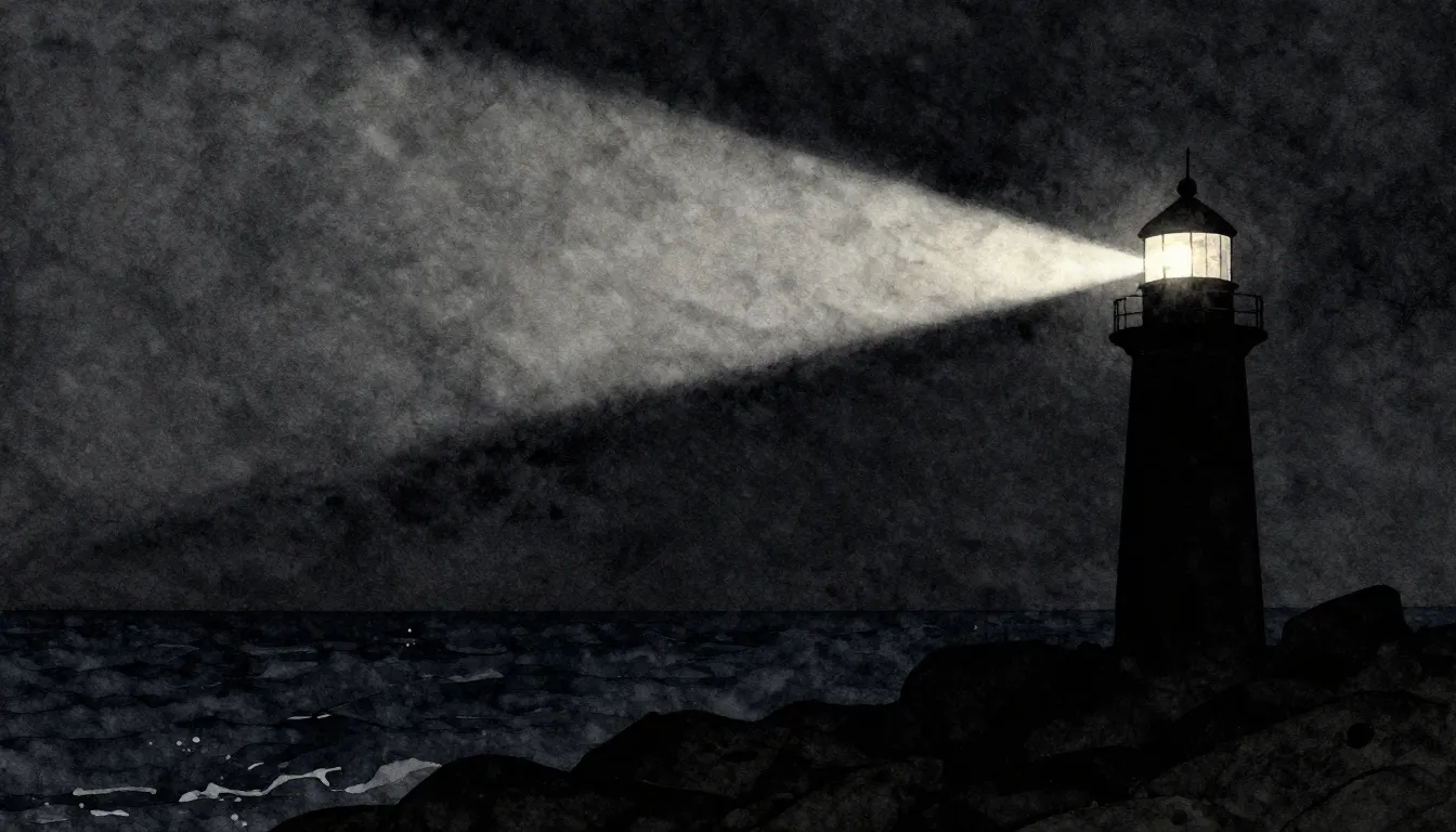 Watercolor style. Silhouette of a lighthouse on a rocky coas...