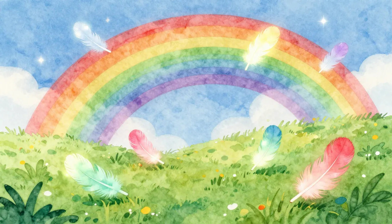 Vibrant watercolor style. Vibrant rainbow over a meadow, wit...