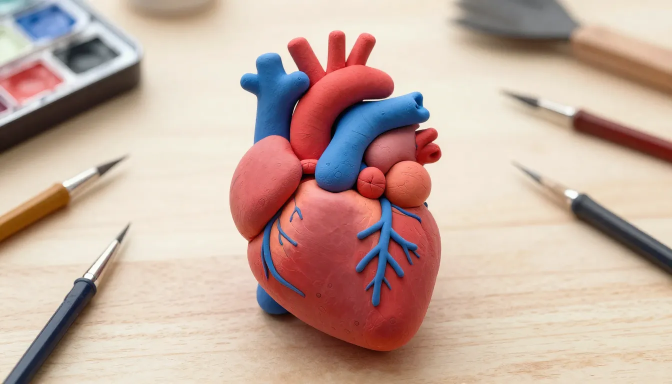 Watercolor style. A realistic anatomical human heart model m...