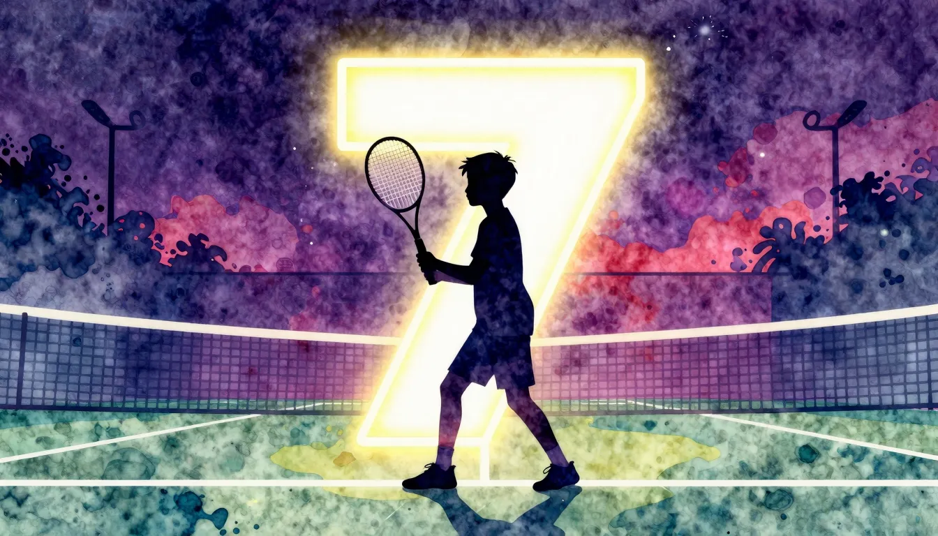 Watercolor style. A silhouette of a young boy holding a tenn...