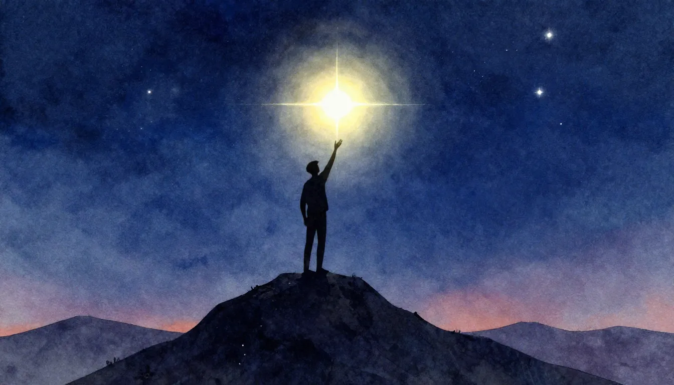 Watercolor style. Silhouette of a person standing on a high ...