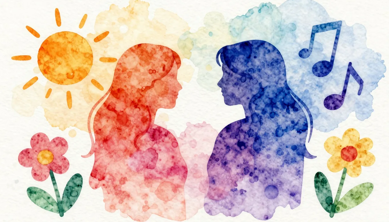 Vibrant watercolor style. Birthday song cover art, warm, fri...