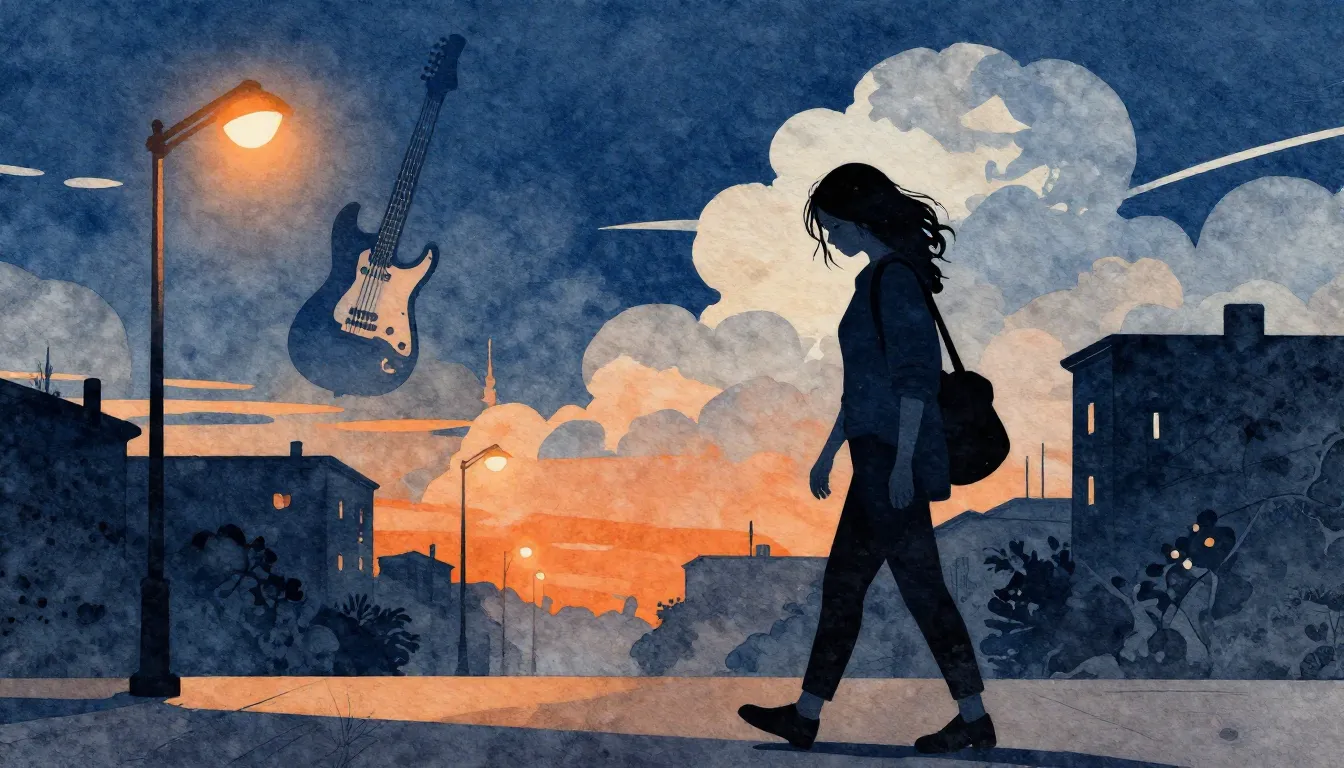 Watercolor style. Silhouette of a tired woman walking home i...