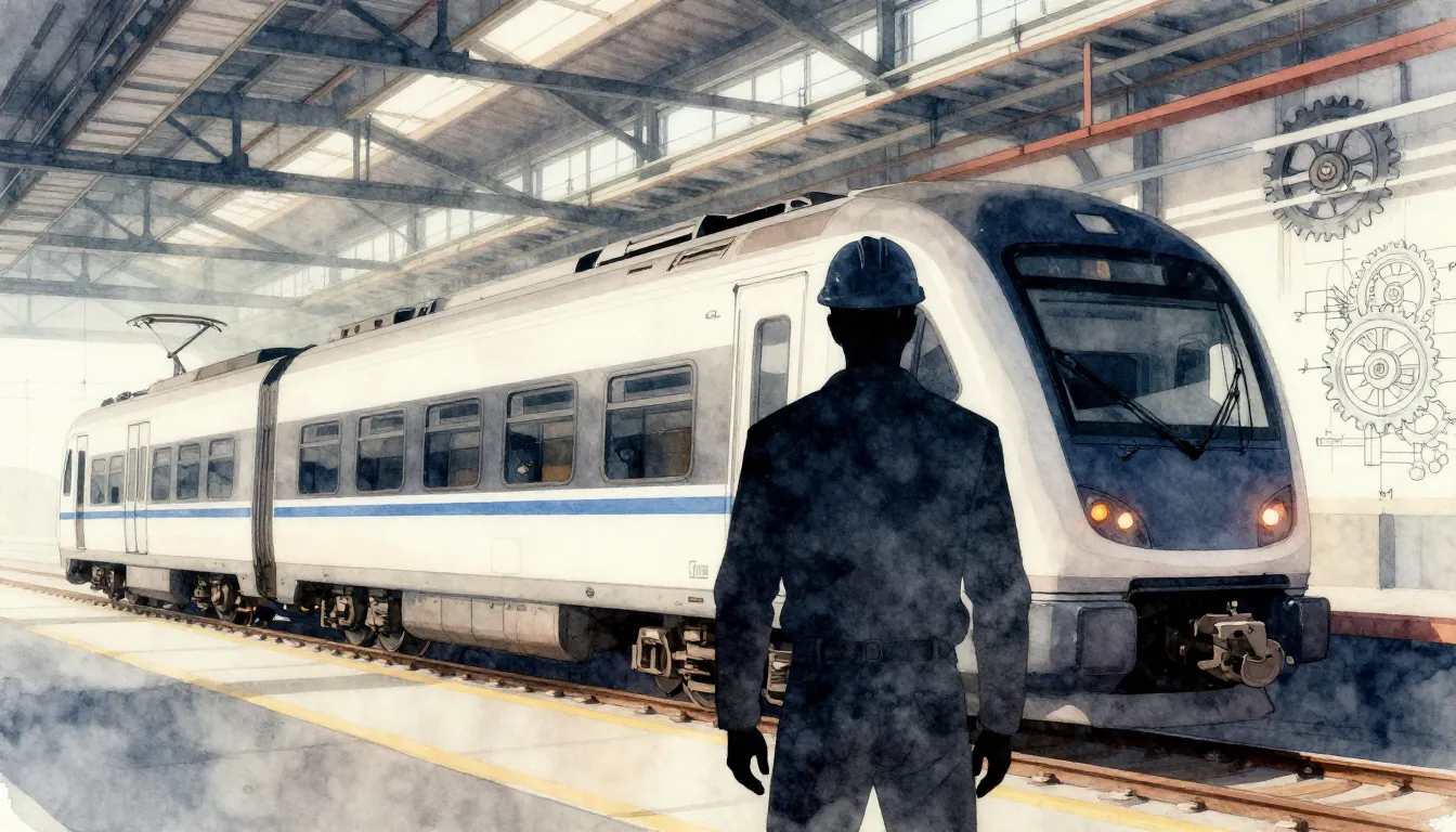 Watercolor style. Stylized silhouette of a man in a hard hat...