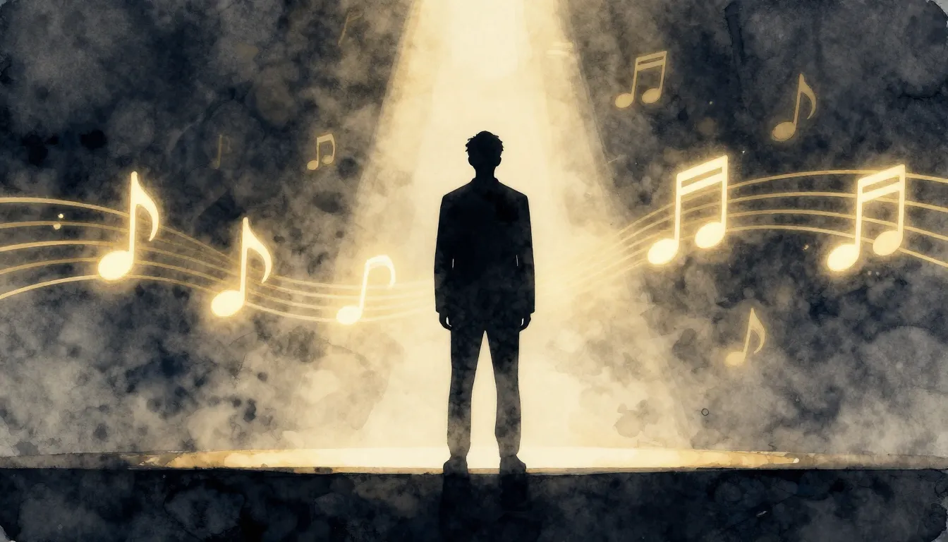 Watercolor style. A dark silhouette of a person standing on ...