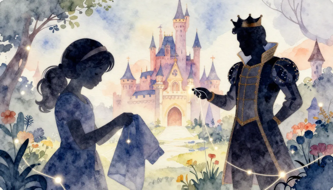 Watercolor style. Silhouette of a girl sewing a shirt, silho...