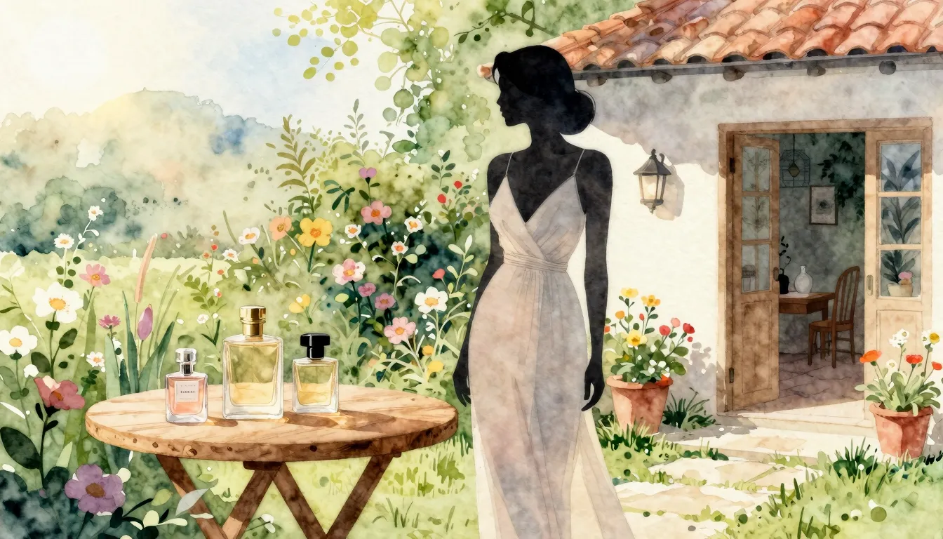 Watercolor style. Silhouette of a stylish woman in a light e...