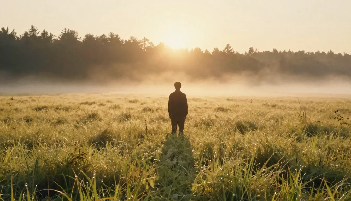 Watercolor style. A silhouette of a person standing in a vas...