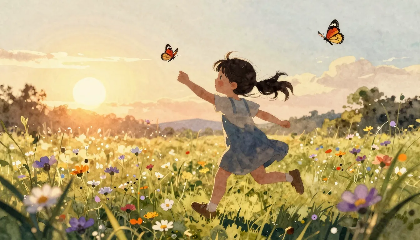 Watercolor style. A silhouette of a little girl with pigtail...