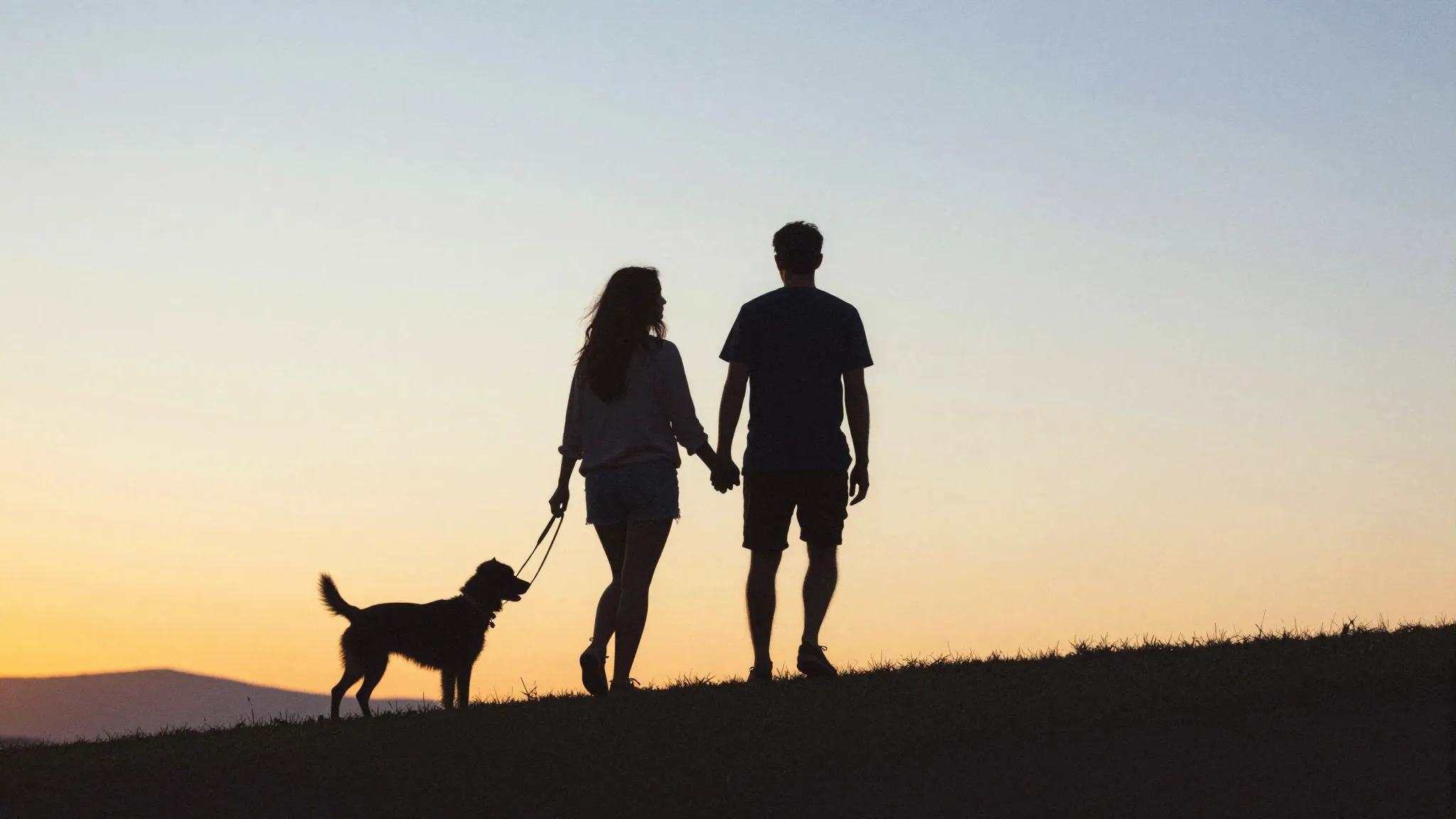 Watercolor style. Silhouette of a dog and its owner walking ...