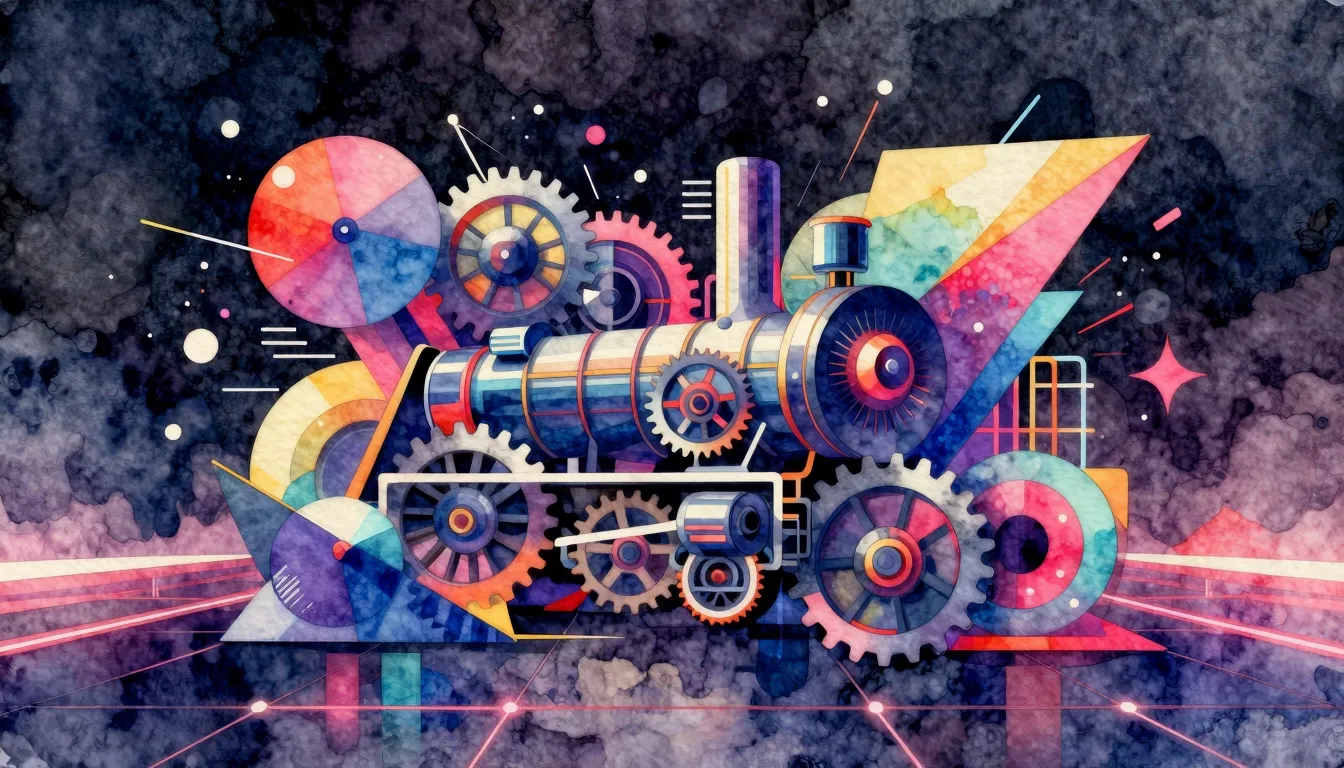 Vibrant watercolor style. Techno album cover, abstract, puls...