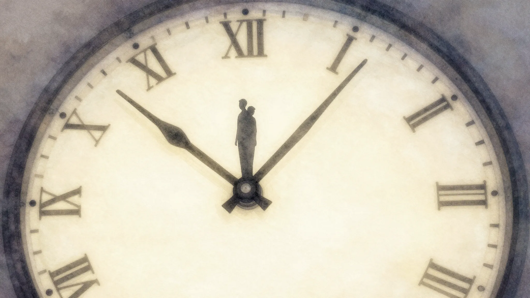 Watercolor style. A silhouette of two figures standing on a ...