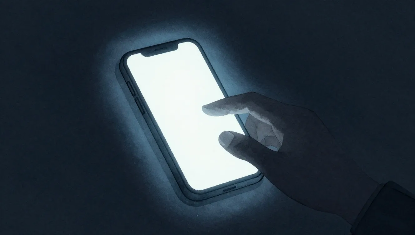 Watercolor style. A glowing smartphone screen in a dark room...