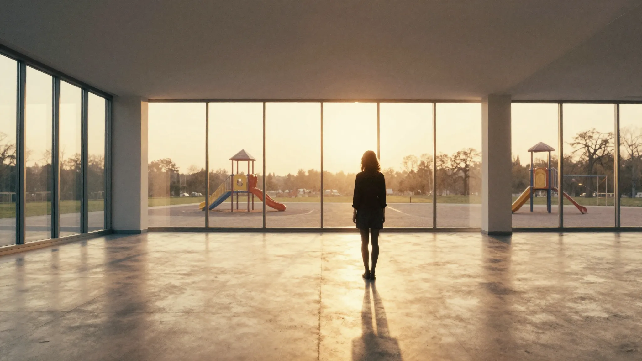 Watercolor style. A lonely silhouette of a woman standing in...