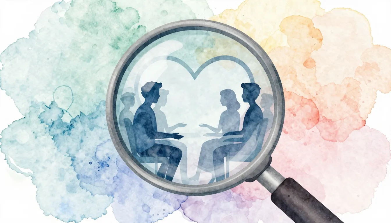 Watercolor style. A stylized magnifying glass focusing on a ...