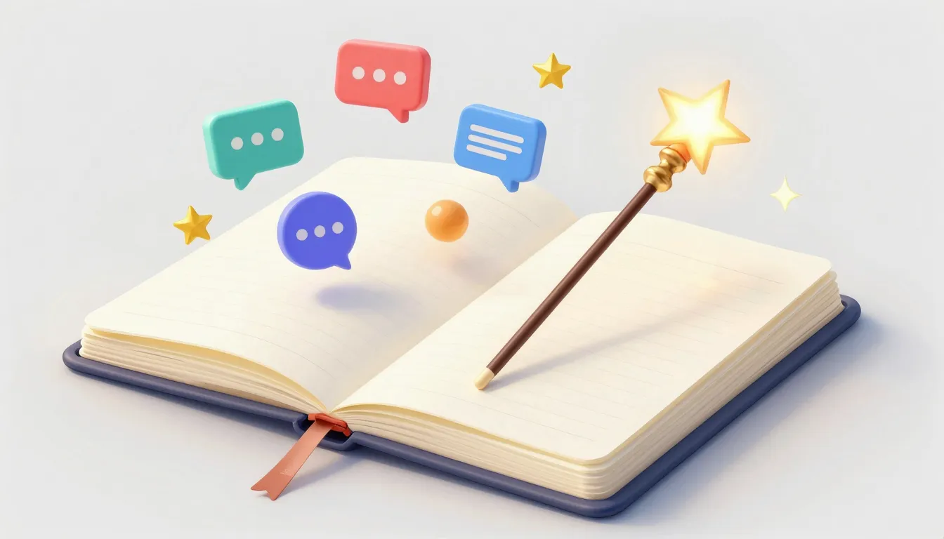 Watercolor style. A glowing digital notebook with a magic wa...
