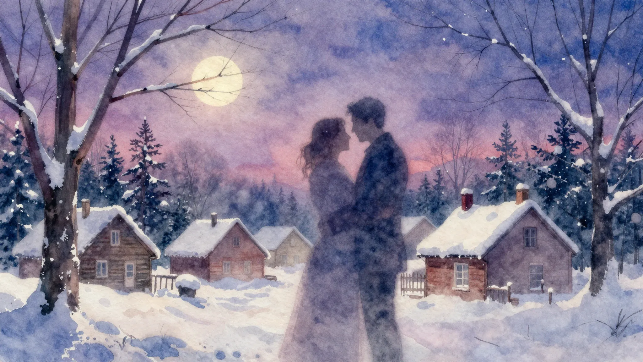 Vibrant watercolor style. "Classical music album cover. Wint...
