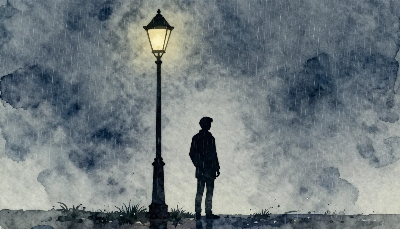 Watercolor style. A lonely silhouette standing under a vinta...