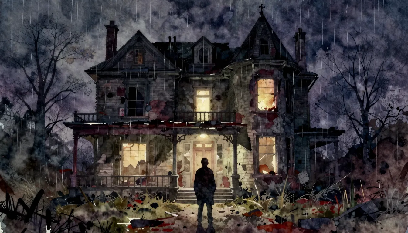 Vibrant watercolor style. Dark, gritty rap album cover. A de...