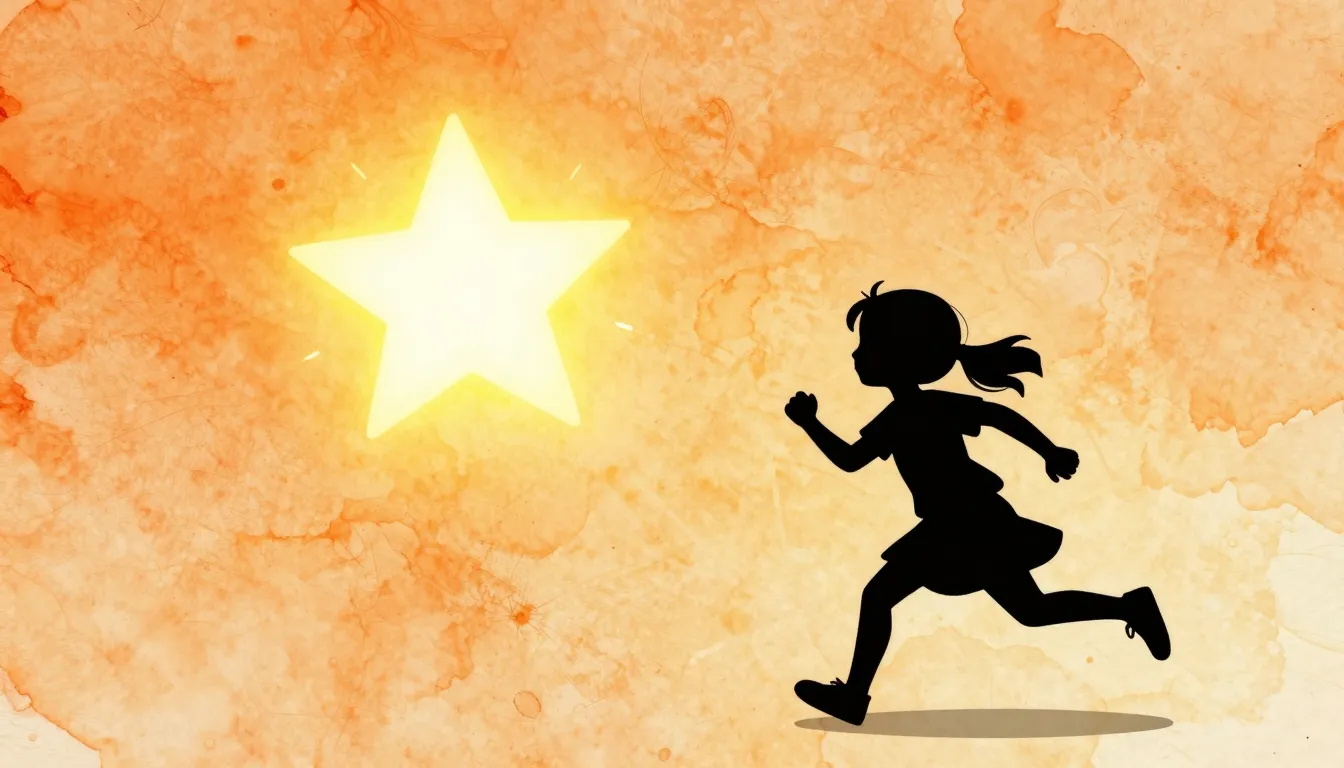 Watercolor style. Silhouette of a small energetic girl runni...