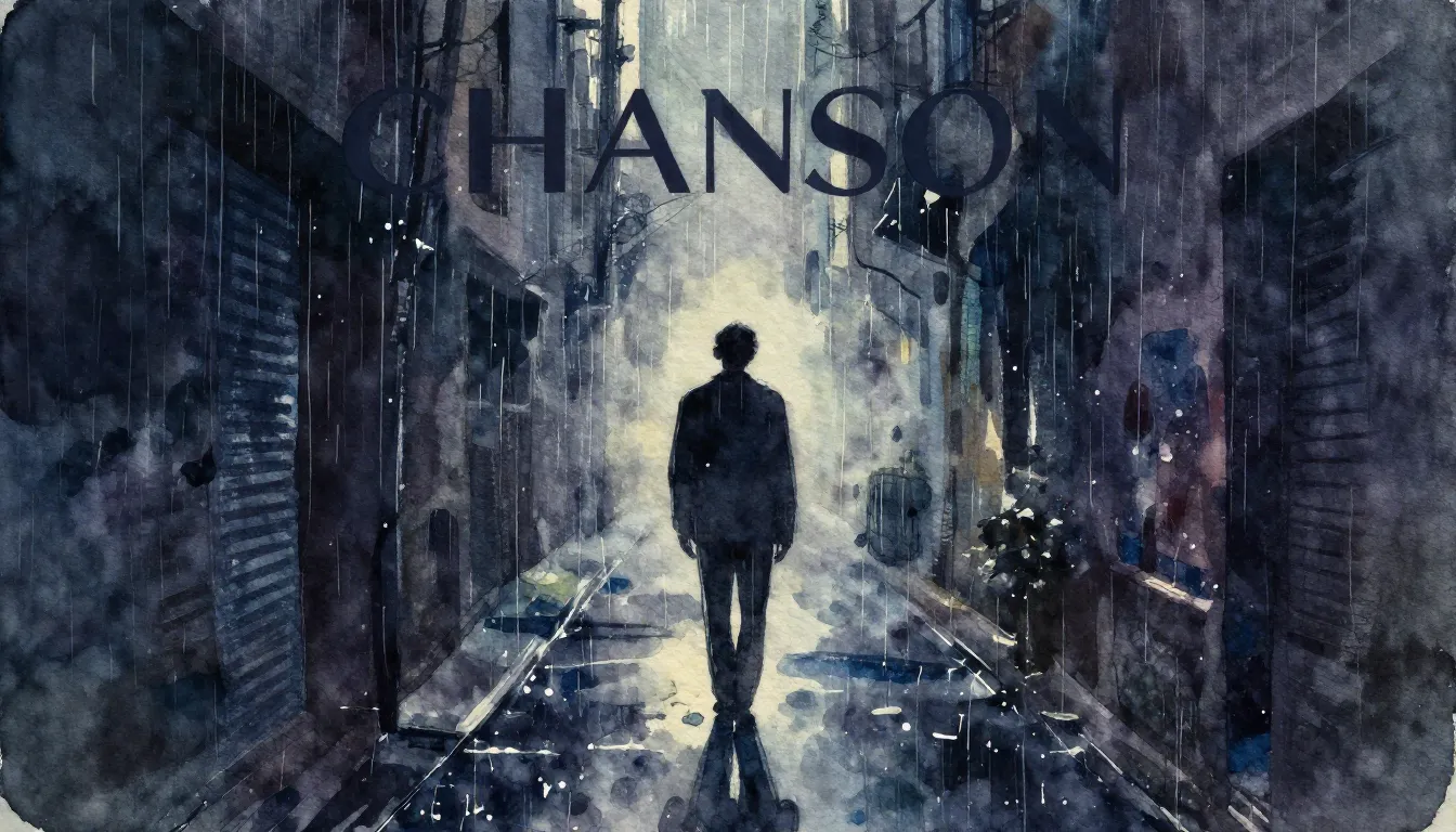 Vibrant watercolor style. Chanson album cover, melancholic, ...