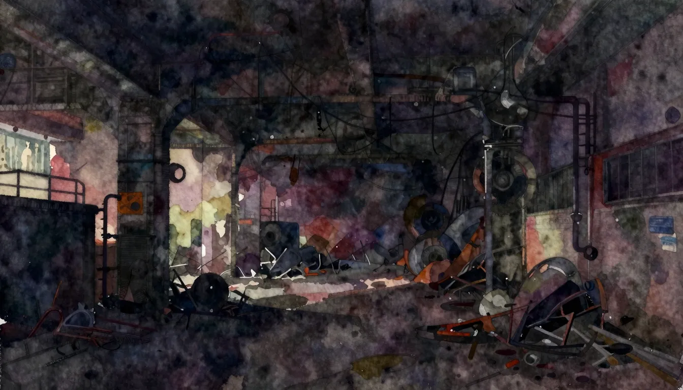 Vibrant watercolor style. Urban, dark, abstract, gritty, und...