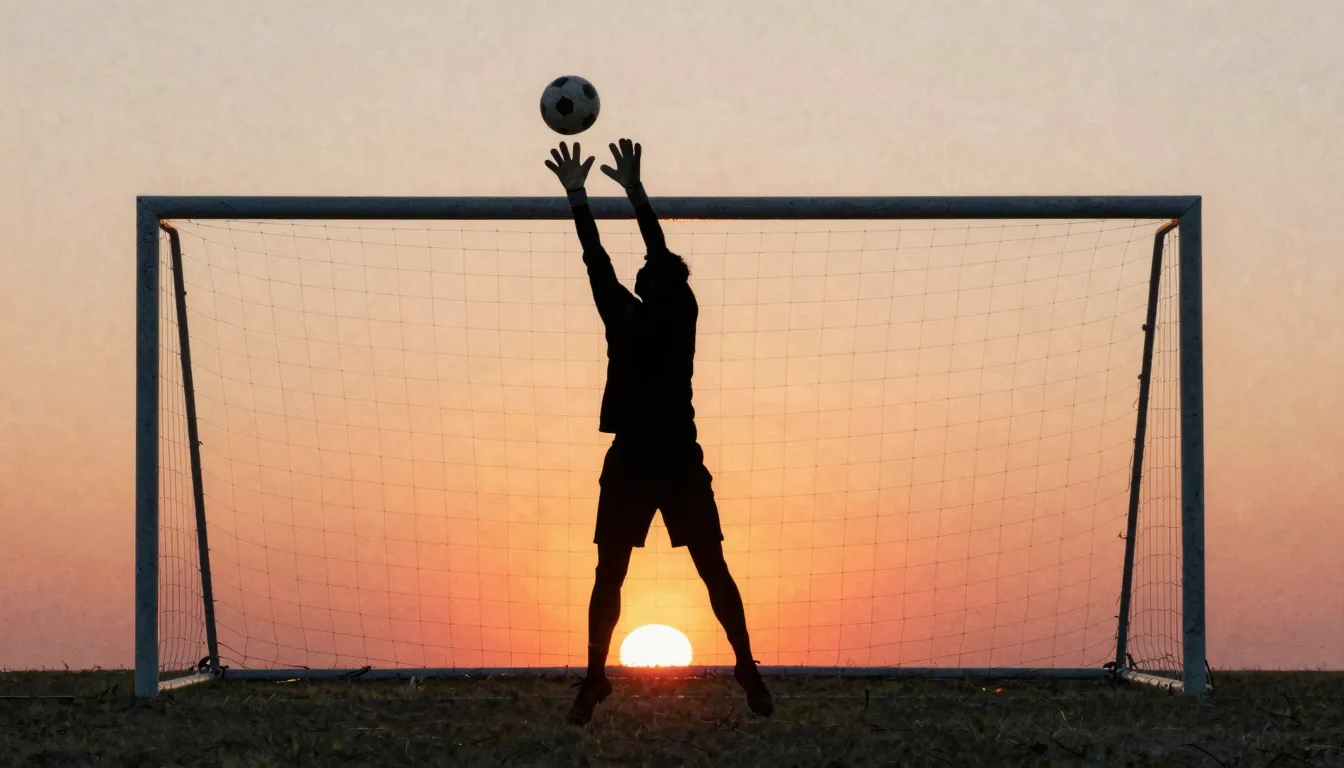 Watercolor style. Silhouette of a goalkeeper catching a socc...